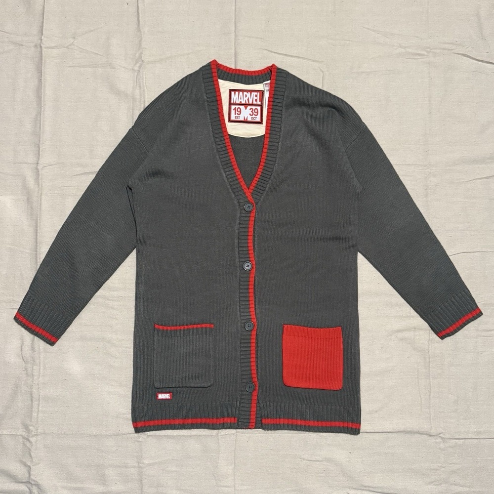 Disney Parks Marvel Universe Long Cardigan‎ Size Small Gray/Red NWT